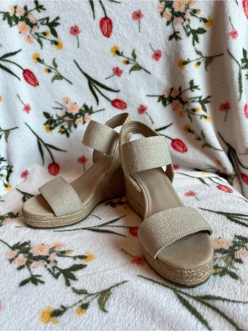 Neutral Beige Espadrille Wedge Sandals with Dual Straps